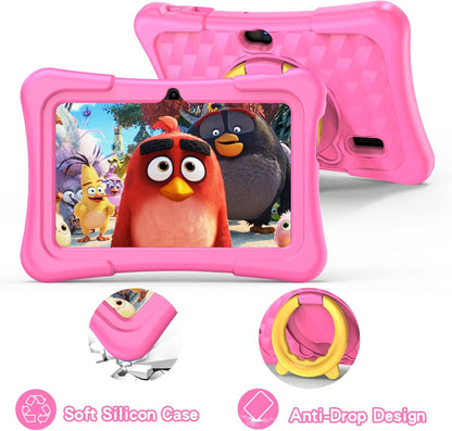 Kids Tablet 7 Inch Android 11, 2GB RAM 32GB ROM BT Wifi Dual Camera Educational Games Parental Control, Kids Software with Type C, Pink