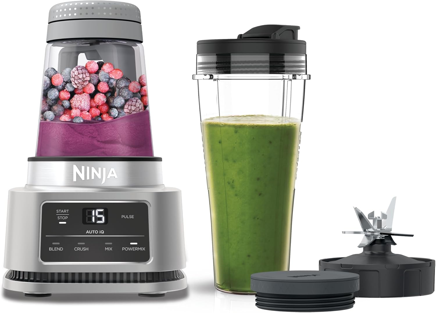 Foodi Power Nutri Blender 2-In-1, Blend Smoothie Bowls, Thick Spreads & Frozen Drinks, Automatic Programs, 700Ml Cup & 400Ml Bowl with with Power Paddle, 1100W, Silver CB100UK