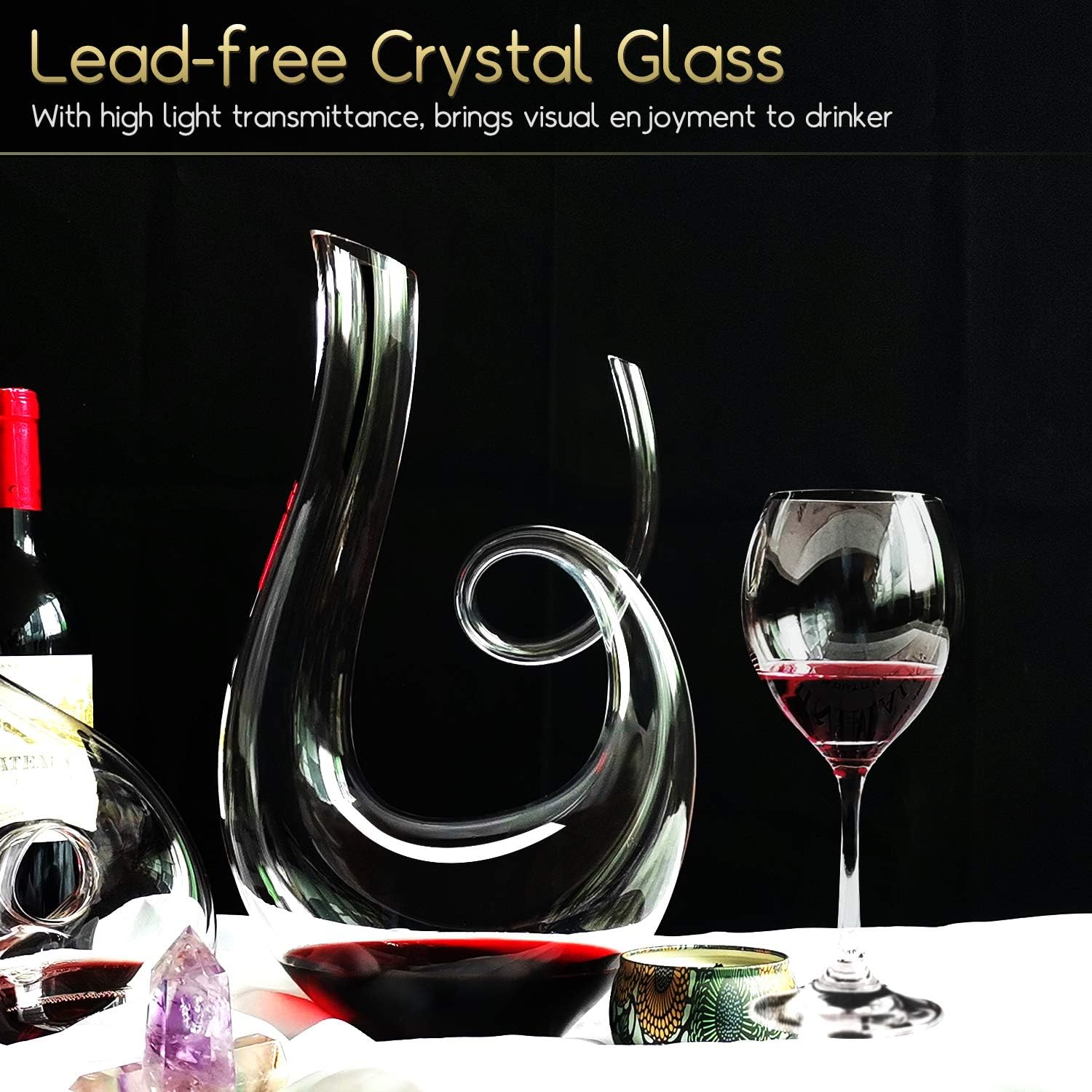 Swan Wine Decanter, Handblown, 1.2L Designed Horn Red Wine Decanter Set for 750Ml, Lead-Free