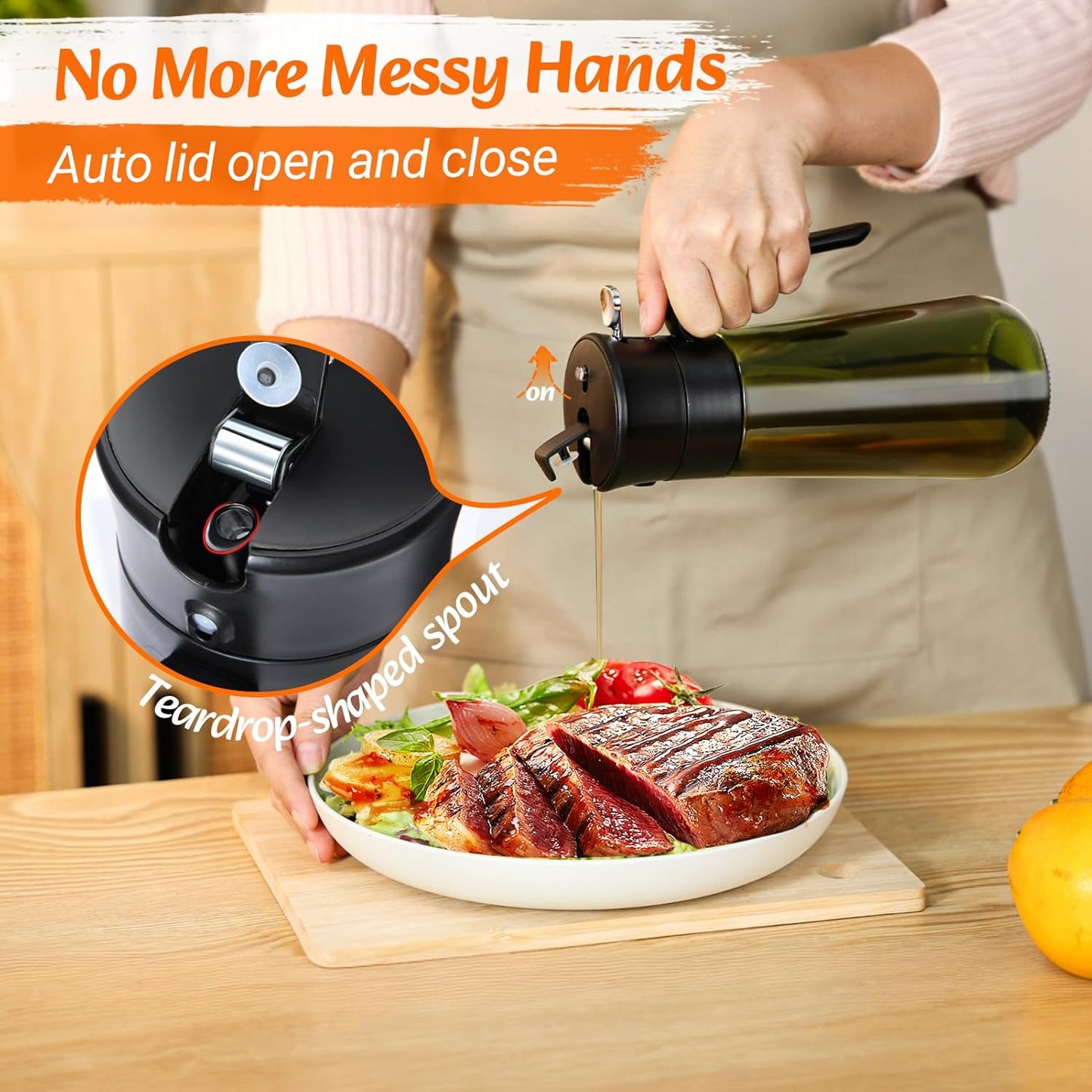 Oil Spray Bottle, 2-In-1 Oil Dispenser&Sprayer Light-Blocking Glass Oil Bottle[Fine Spray & Clog-Resistant Filter] Oil Sprayer for Kitchen Cooking, Air Fryer, Olive Oil/Vinegar/Sauce 580Ml