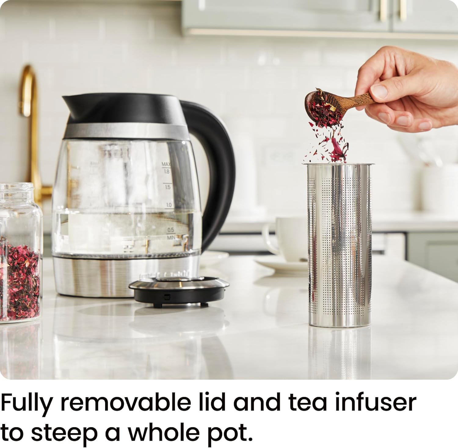 Chefman  Kettle for Boiling Water, 1.8L 1500W, Hot Water in 3 Minutes, LED Lights, Auto Shut-Off, Boiling and Drying Protection, Glass Electric Kettle (Temperature Control)