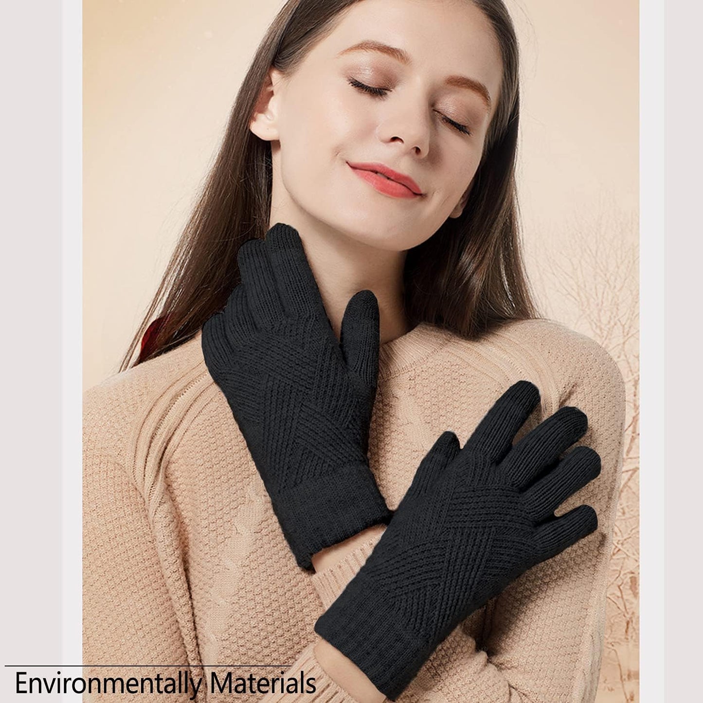 Winter Gloves for Women Knit Thermal Warm Fleece Lined Touch Screen Gloves for Outdoor Sports