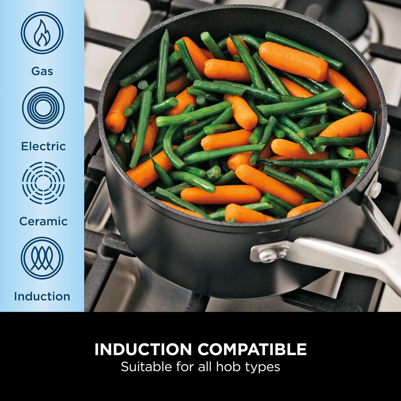 Ninja ZEROSTICK Essentials Cookware 3-Piece Saucepan Set with Glass Lids, Non-Stick, Long Lasting, Forged Aluminium Pan Set, Induction Compatible, Oven Safe to 260°C, Black C13000UK