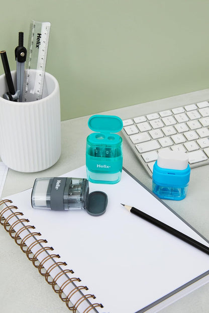 Helix Duo Single Hole Sharpener & Eraser (Assorted Colours), 049910