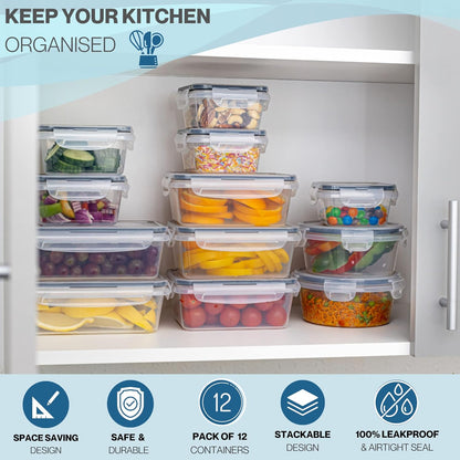 nuovva  Airtight Food Storage Containers Set – Plastic Food Containers with Lid – Leak Proof Pantry & Kitchen Containers – Meal Prep Sets with Lids – 24Pcs (12 Containers + 12 Lids)