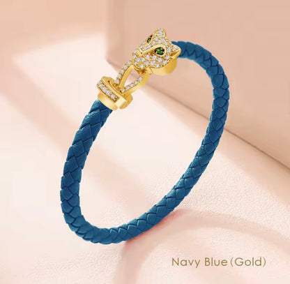 MOONLIGHT Classic Design Exquisite Cheetah Zircon Bracelet for Women Braided Leather Bracelet Quality Banquet Couples Gift