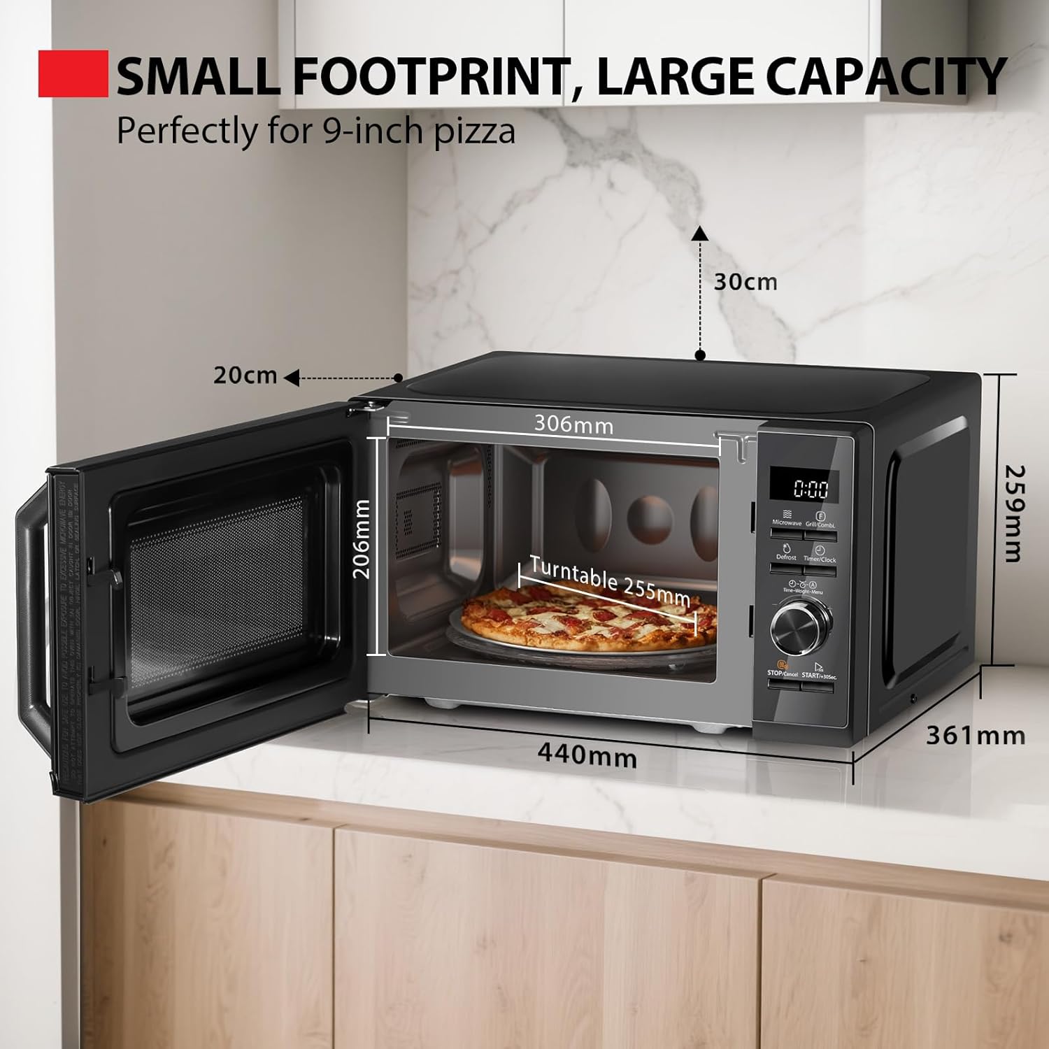 Toshiba Black Microwave 20 Liter Digital 800W Microwave Oven with 1000W Grill, Combination Compact with 5 Power Levels, 8 Auto Menus, Grill, Combi, Digital Clock, Mirror Door Finish, MW3-AG20PF(MB)
