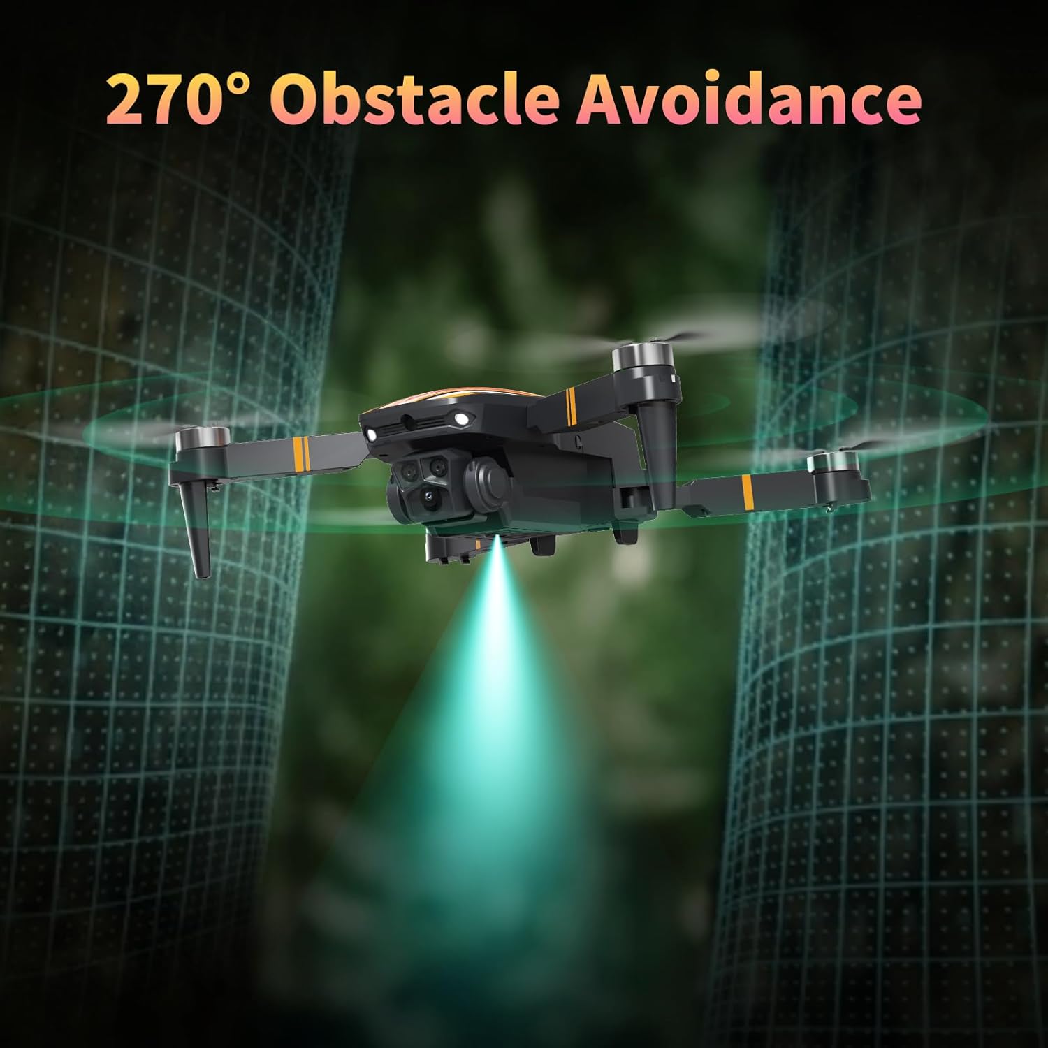 Brushless Motor Drone with Camera 1080P, 270° Obstacle Avoidance Optical Flow Positioning Mini Drones for Beginners, Foldable RC Quadcopter Gift Toy for Kids, Orange