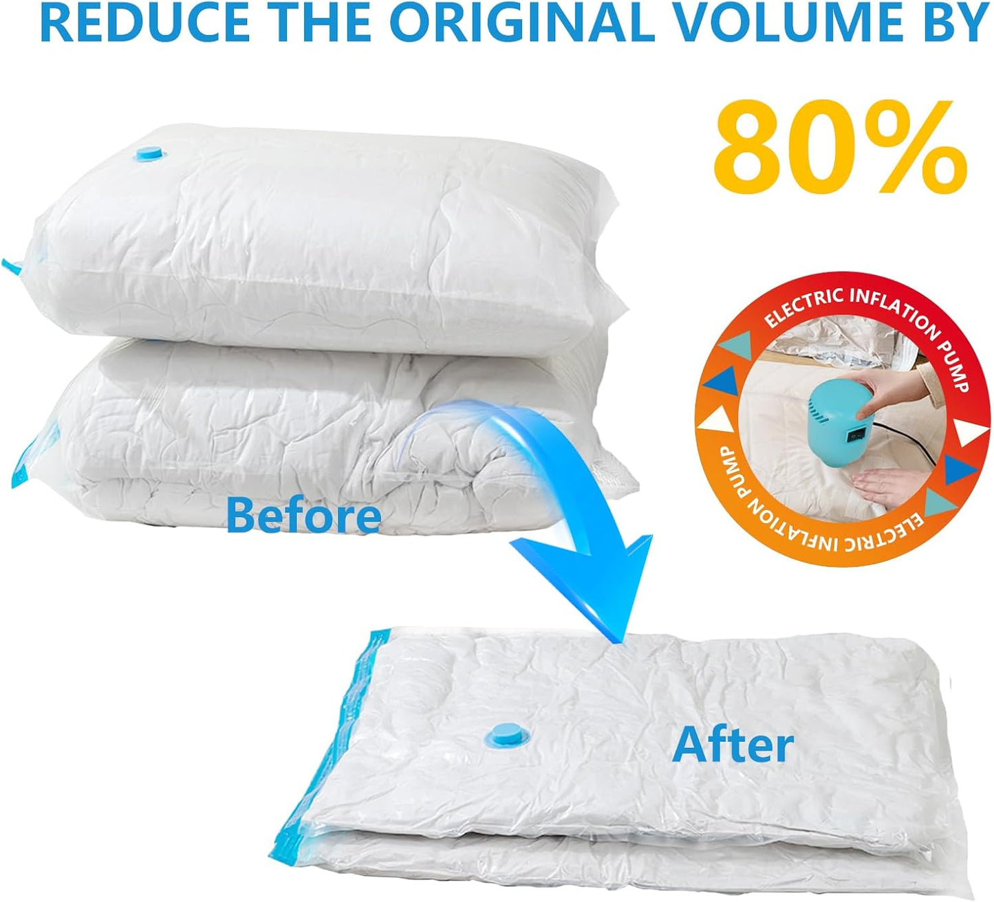 Vacuum Storage Bags 10 Pack with Electric Pump, 2XL+2L+2M+4S Reusable Vacuum Bags for Storage for Bedding Pillows, Moving and Travel, Space Saver