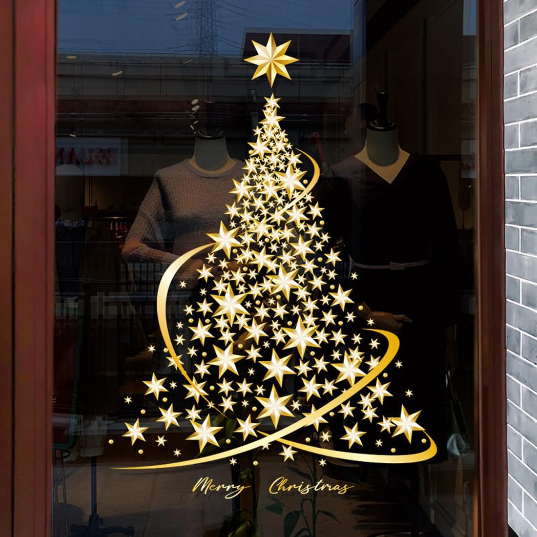 - 2 Pack Christmas Tree Stickers - Large Golden Christmas Tree - Wall, Window, Door Display - Window Stickers