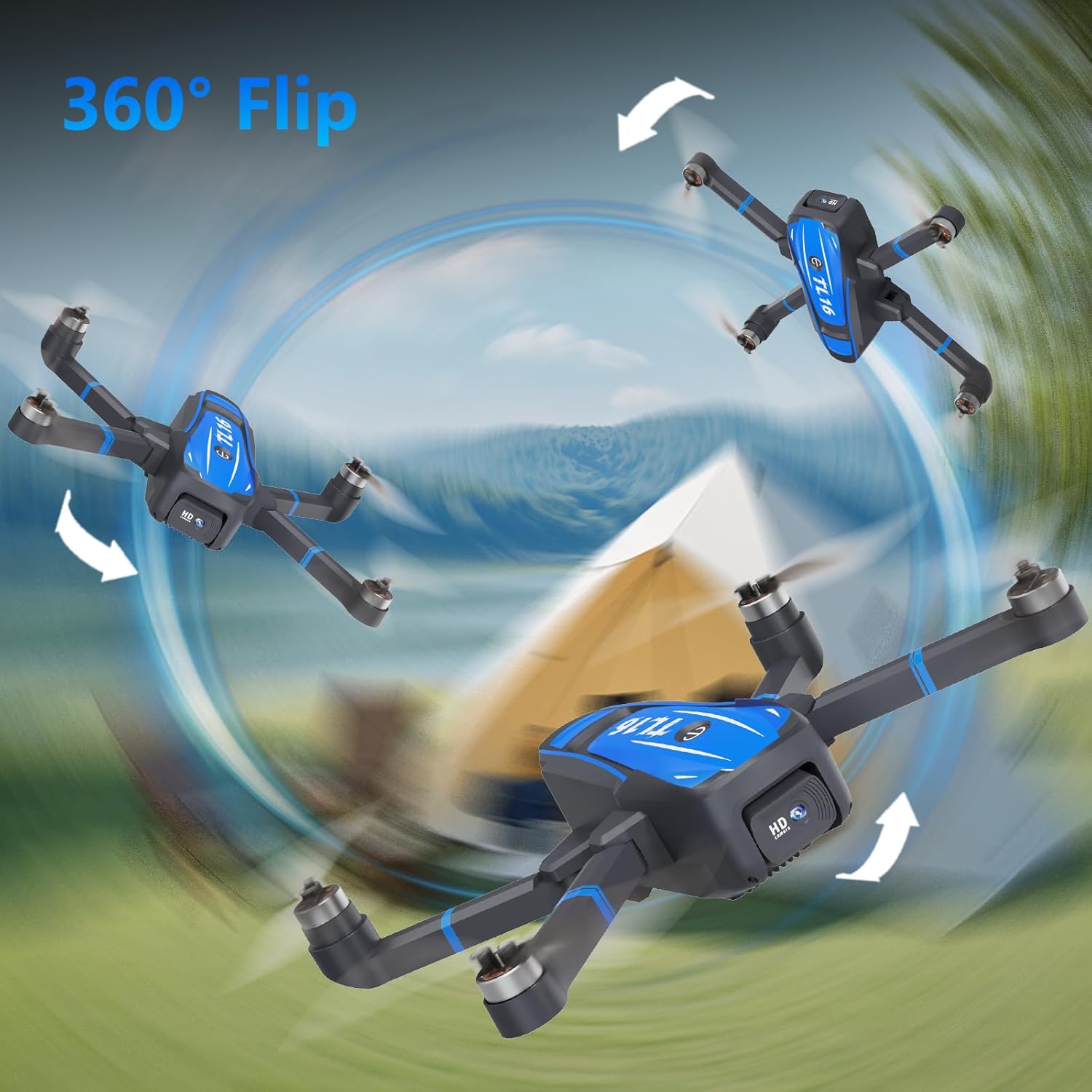 TL16 Drones with Camera 4K for Adults, Brushless Motor Drone for Beginners 90° Motorised Adjustable Lens Gesture Control Headless Mode Foldable Quadcopter, Blue