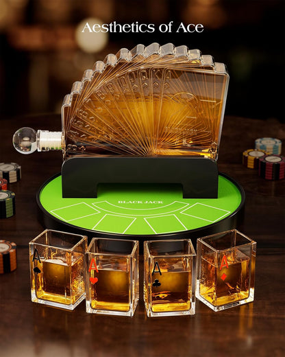 Blackjack Whiskey Decanter Set, 37.2 Oz Whiskey Decanter with 4 Glasses, Casino Style Decanter for Liquor, Christmas Birthday Gifts for Men, Dad, Boyfriend, Blackjack Game Night Essentials