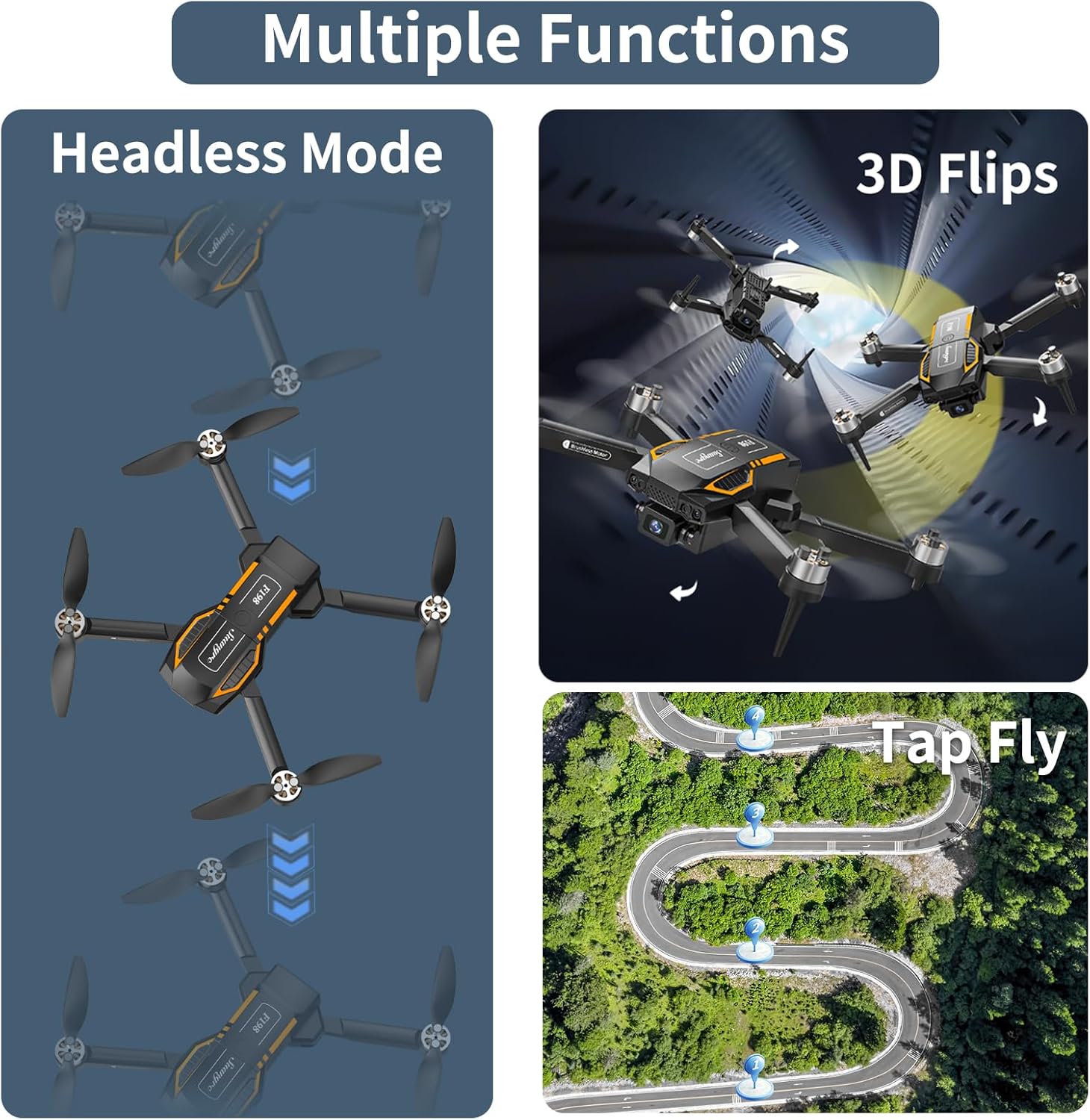 F198 Drone with Camera 720P HD, 90° Adjustable Lens, Foldable Drone with Carrying Case, Wifi APP, 3D Flip, Auto Hold, Optical Stream Positioning, Waypoint Flight, Gift for Adult Beginners