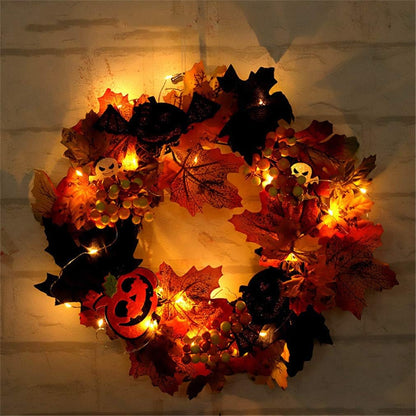 Artificial Maple Leaf Berries Pumpkin Pine Cone Garland Autumn Winter Front Door Wreath Pendant Decor for Christmas Halloween