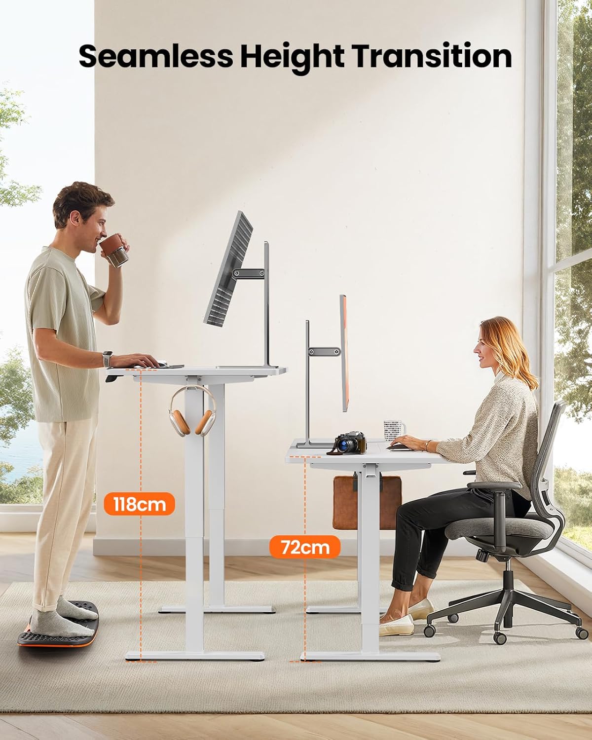 Electric Standing Desk Height Adjustable 120 X 60Cm, Sit Stand Desk with 4 Memory Smart Pannel, Home Office Desk with Splice Board