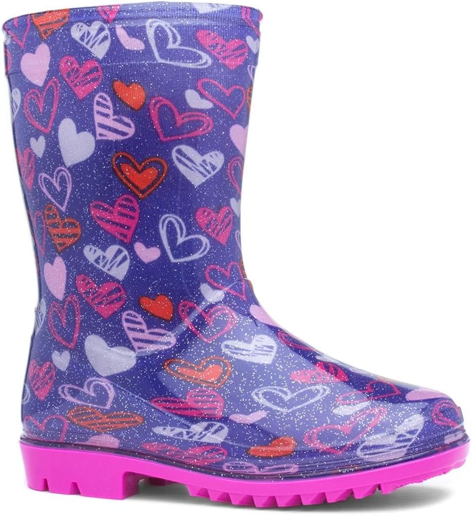- Sunny Girls Purple Love Hearts Welly