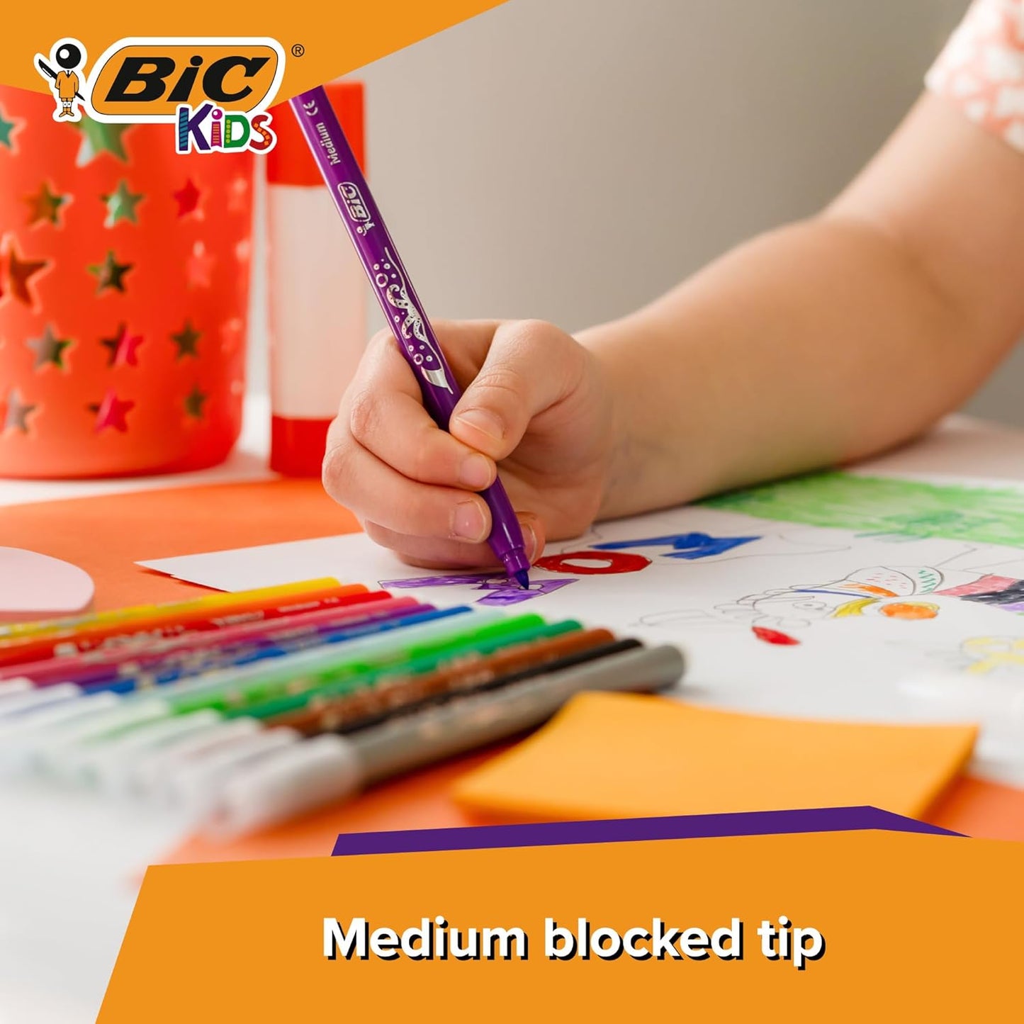 BIC Kids Kid Couleur Felt Tip Colouring Pens - Assorted Colours, Water-Based, Cardboard Wallet of 18