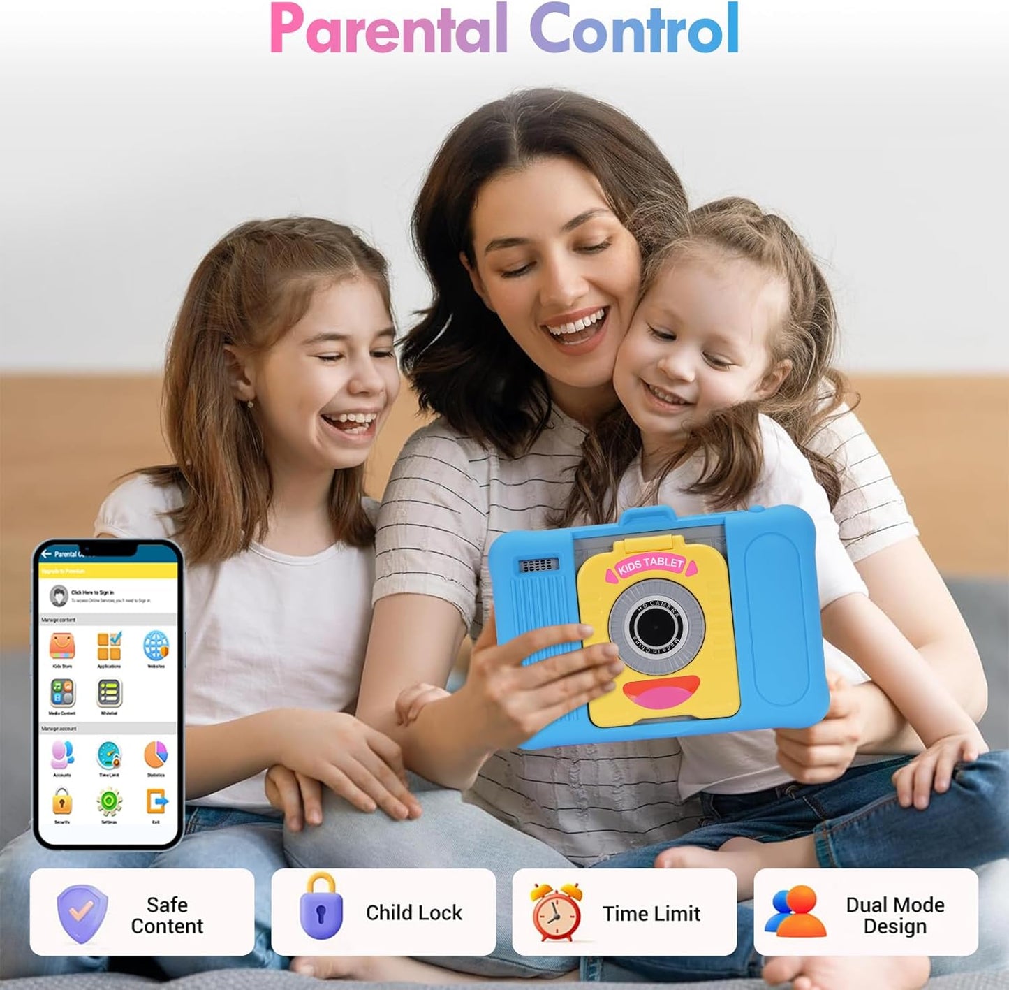7 Inch Android Kids Tablet, 8 (3+5) GB RAM, 64GB ROM (TF 128GB), GMS Certified, Pre-Installed Apps, Educative, Parental Control, Wifi