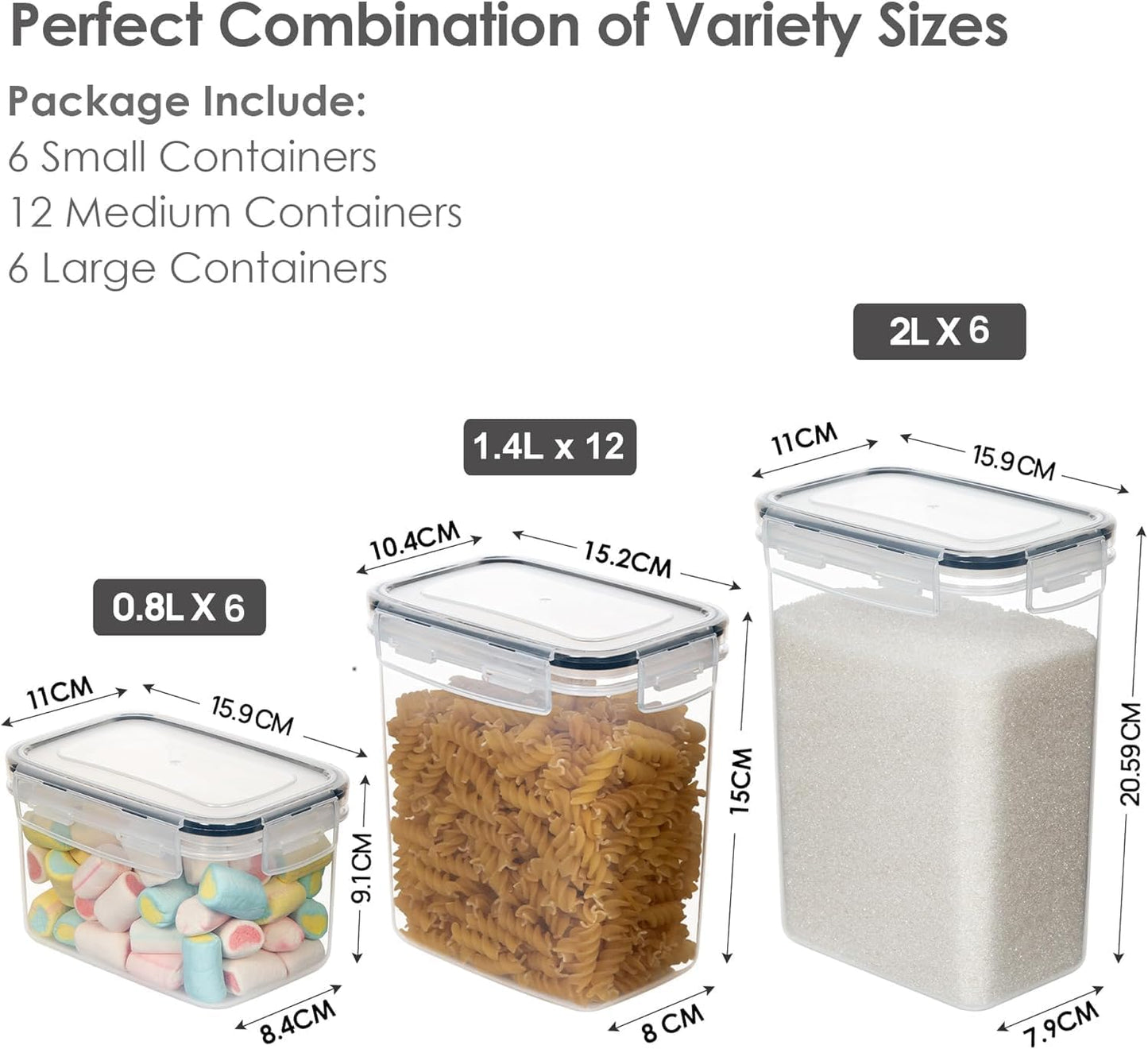 Set of 24 Airtight Food Storage Containers & Kitchen Storage Containers, Bpa-Free Plastic Containers for Flour, Sugar and Baking Supplies, with 24 Labels (Black)