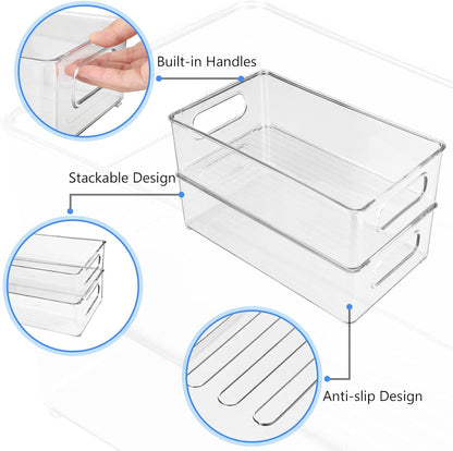Fridge Organiser, Stackable, Storage Box, Kitchen Organiser, Pantry Storage Container, Transparent Container for Fridge, Kitchens, Cabinets (Pack of 6)