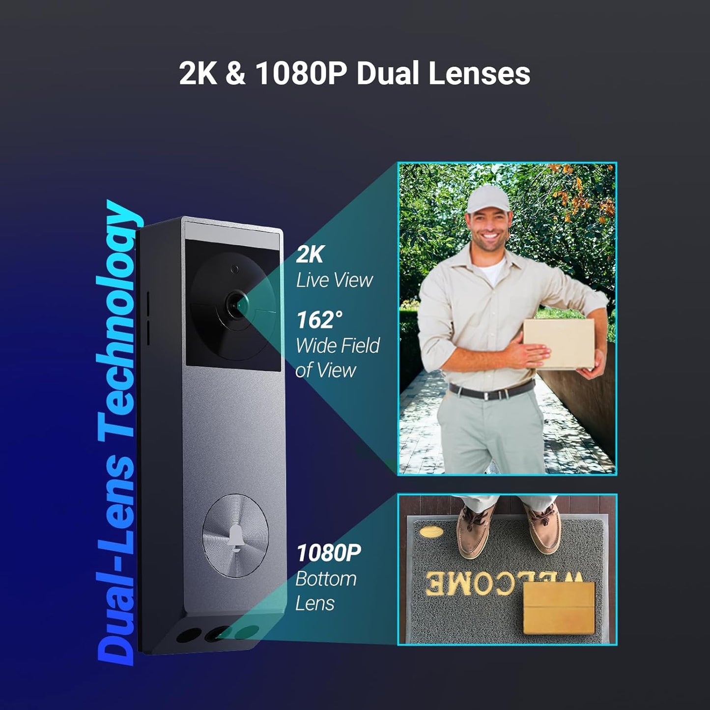 2K Dual-Lens Video Doorbell Camera with Chime, Solar Panel Included, Human Package Detection, 32GB Local Storage No Monthly Fee, Wired or Battery, Colour Night Vision, EP3X Pro Chime Kit