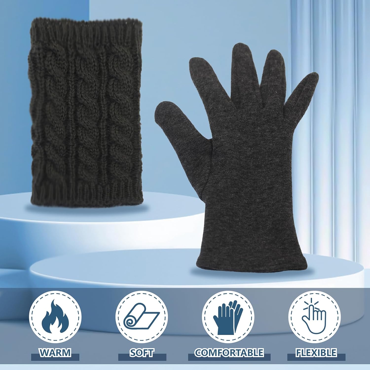 Winter Gloves for Women, Knitted Thermal Warm Touchscreen Windproof Gloves, Fleece Lined for Running Cycling Skiing Outdoor Sports