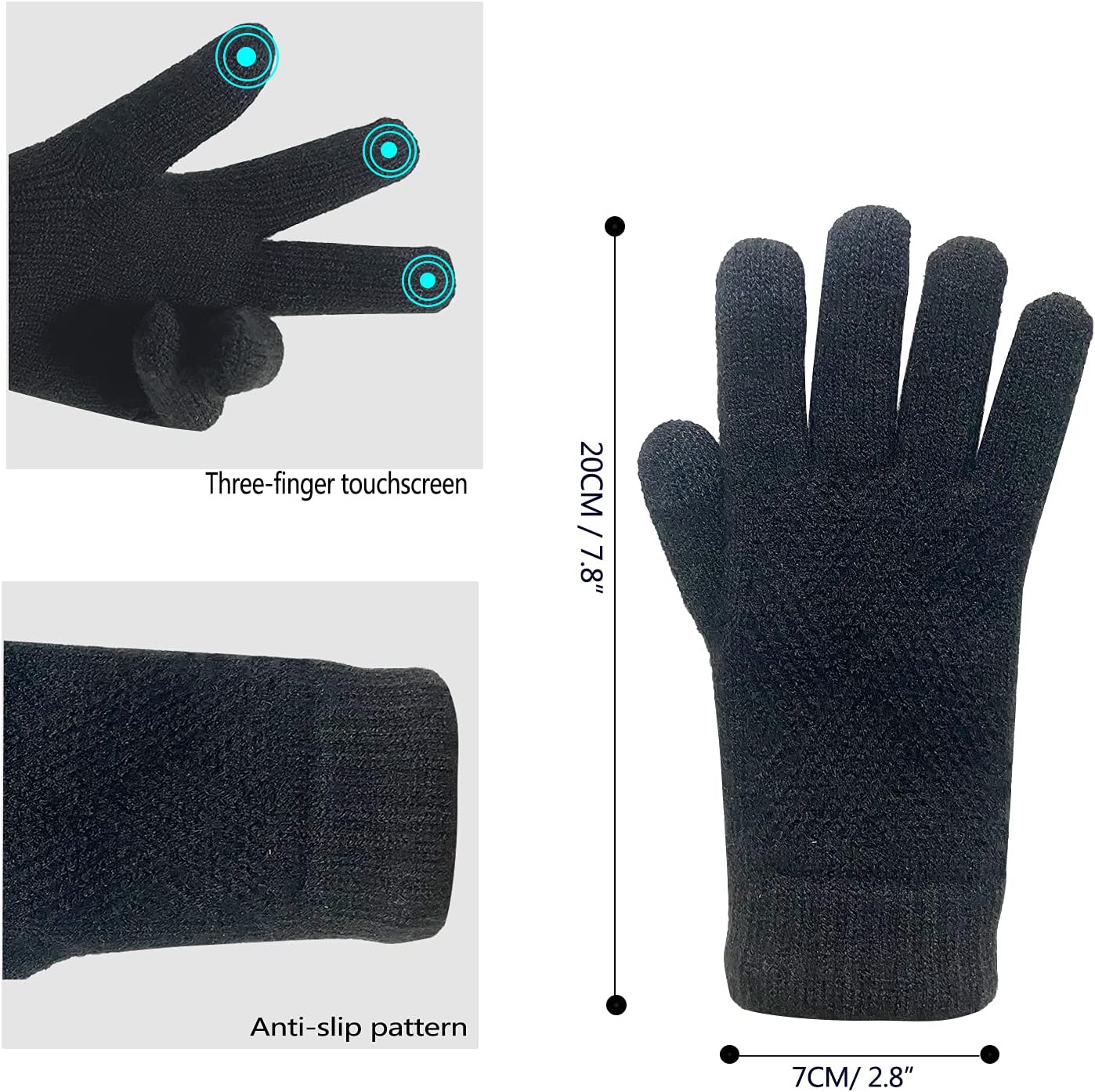 Winter Gloves for Women Knit Thermal Warm Fleece Lined Touch Screen Gloves for Outdoor Sports
