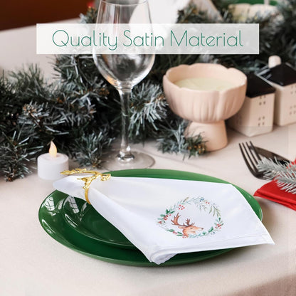 12 Pcs 43 X 43 Cm Christmas Napkins Soft Comfortable Cloth Napkin Reusable Satin Table Napkin for Home, Restaurants, Parties(Garland Deer)