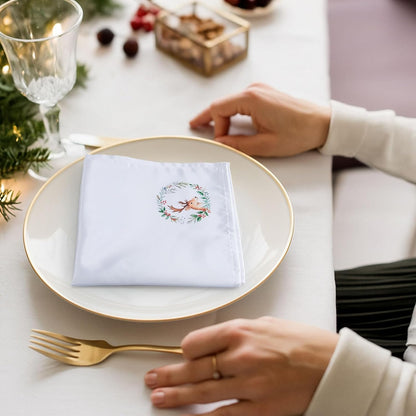 12 Pcs 43 X 43 Cm Christmas Napkins Soft Comfortable Cloth Napkin Reusable Satin Table Napkin for Home, Restaurants, Parties(Garland Deer)
