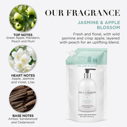 Jasmine & Apple Blossom Anti-Bacterial Hand Wash 1 Litre Refill Pouch (Pack of 3) - Vegan Friendly