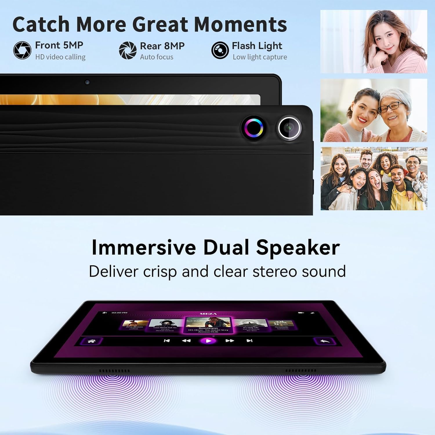 Ryesug 10 Inch, Android 14 Tablet 10GB RAM + 64GB ROM TF 1TB Expand, Widevine L1, Wifi6, BT5.3, 5MP+8MP Camera, 5000Mah, Facial Recognition, Dynamic Halo, Black