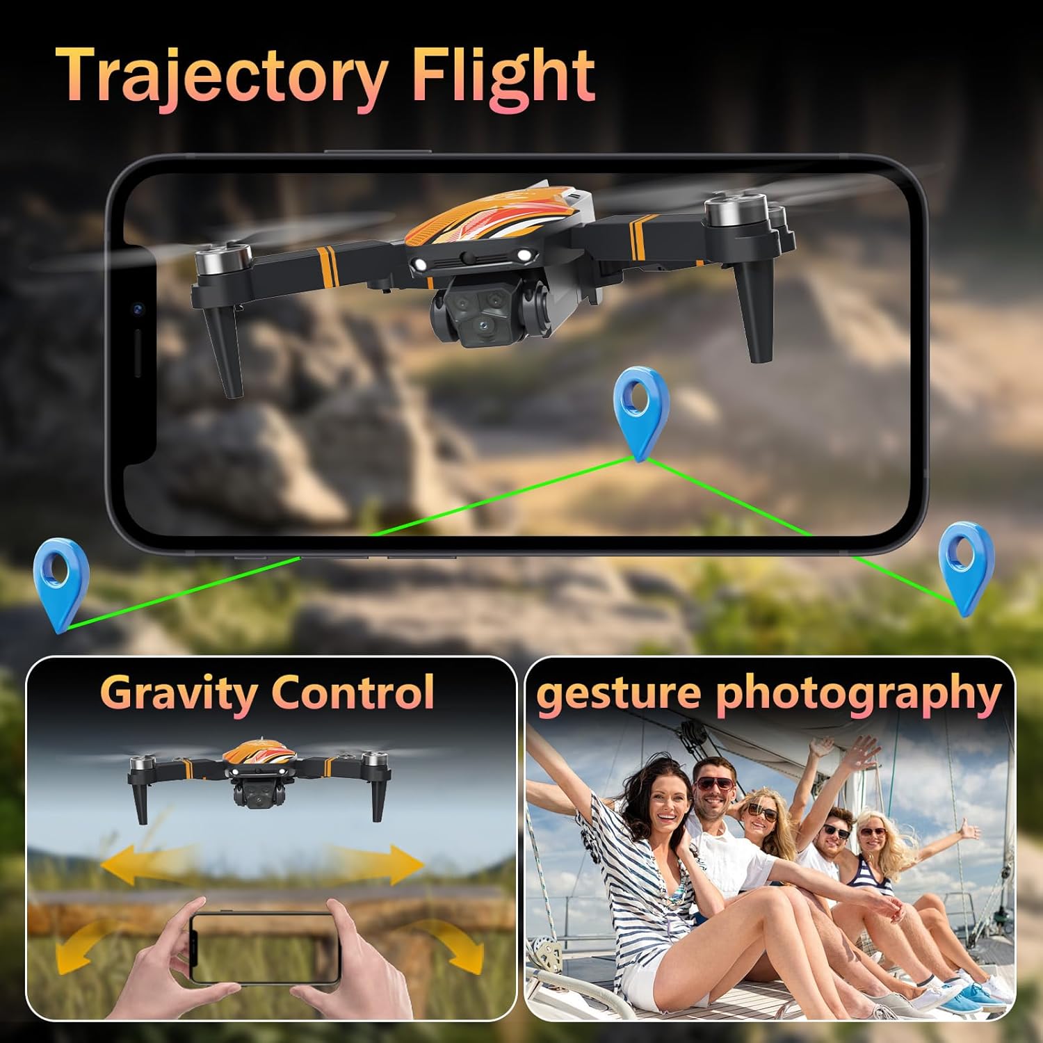 Brushless Motor Drone with Camera 1080P, 270° Obstacle Avoidance Optical Flow Positioning Mini Drones for Beginners, Foldable RC Quadcopter Gift Toy for Kids, Orange