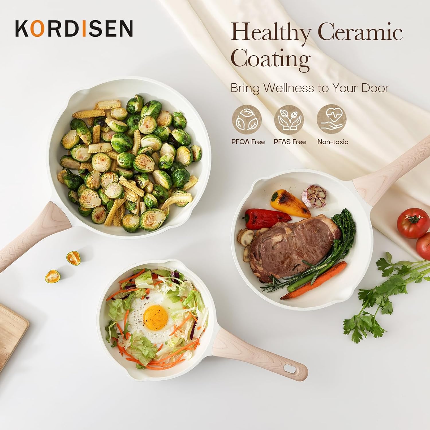 Kordisen Nonstick Frying Pan Skillet, 28 Cm Induction Ceramic Pan, Healthy and Non-Toxic, PFOA & PFAS Free