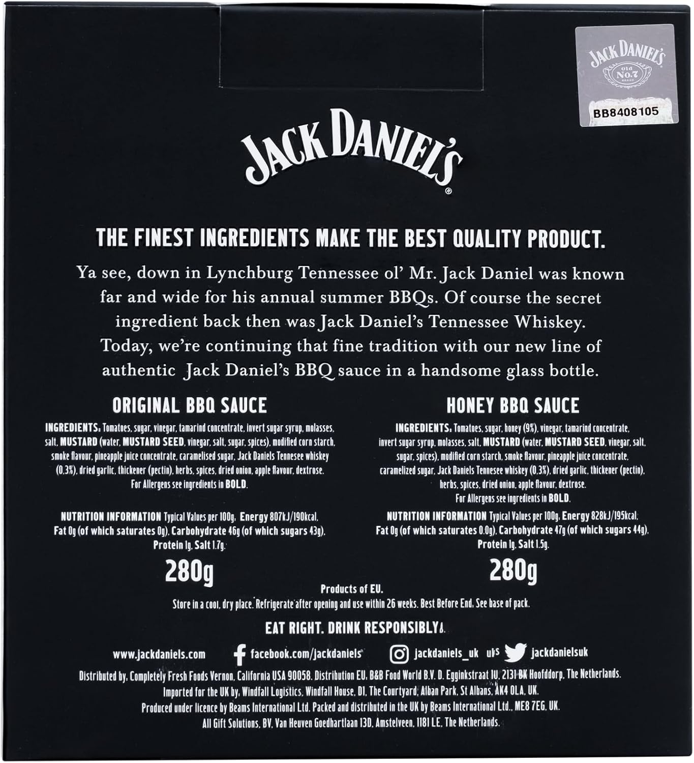 Jack Daniels BBQ Sauce Gift Set, 1X Honey, 1X Original BBQ Sauce Tennessee Whiskey, Jack Daniels Gifts for Men - Barbecue Food Gifts for Boyfriend, Dad and Mens Gift for Birthday, Stocking, Christmas