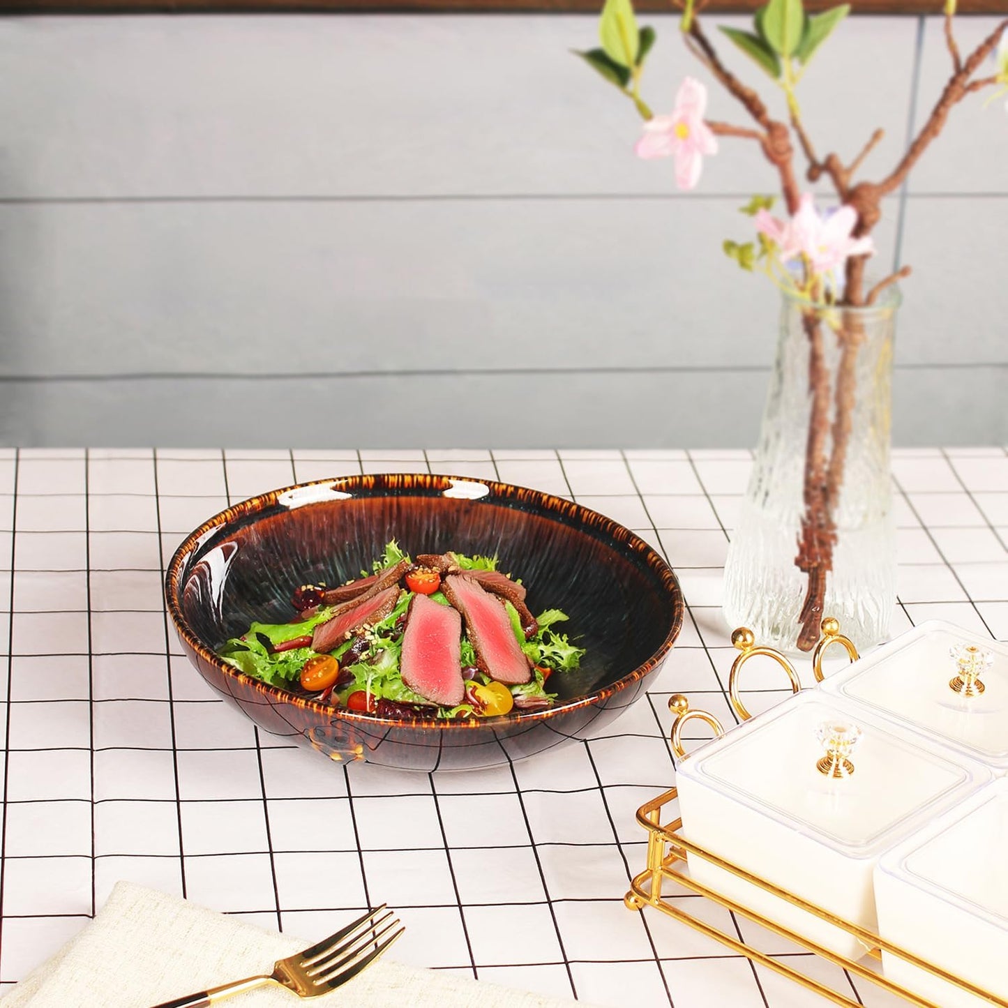 Ceramic Pasta Bowls Set of 2, Salad and Soup Plates 1100 ML, Serving Dinner Deep Plate/Wide Bowl, Microwave Dishwasher Safe, Kitchen Dinnerware Modern Porcelain Dishes, 22.2 CM