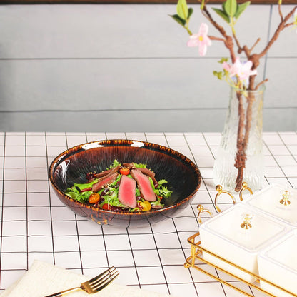 Ceramic Pasta Bowls Set of 2, Salad and Soup Plates 1100 ML, Serving Dinner Deep Plate/Wide Bowl, Microwave Dishwasher Safe, Kitchen Dinnerware Modern Porcelain Dishes, 22.2 CM