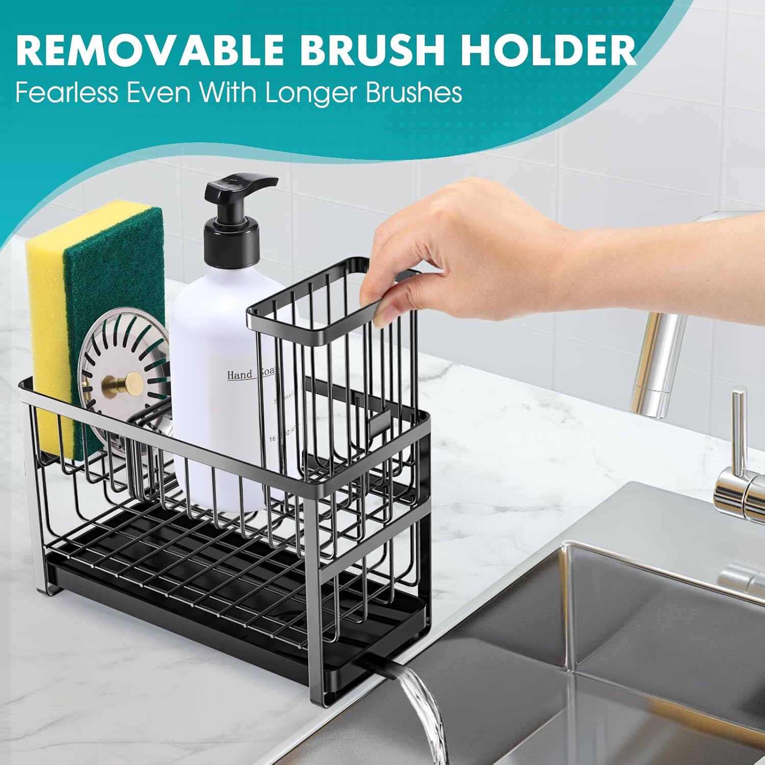 Sink Caddy Organiser Kitchen Sink Tidy Organizer,2 Tier Soap Dish Tray Washing up Caddy Sinkware Organiser,Sponge Holder for Kitchen Accessories Storage Rack with Brush Holder