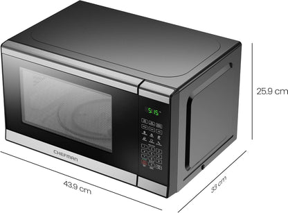 Chefman 800W Microwave Oven, 6 Presets, 10 Power Levels, Eco Mode, Memory, Mute Function, Child Safety Lock, Easy Clean, Stainless Steel