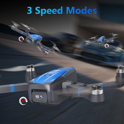 TL16 Drones with Camera 4K for Adults, Brushless Motor Drone for Beginners 90° Motorised Adjustable Lens Gesture Control Headless Mode Foldable Quadcopter, Blue