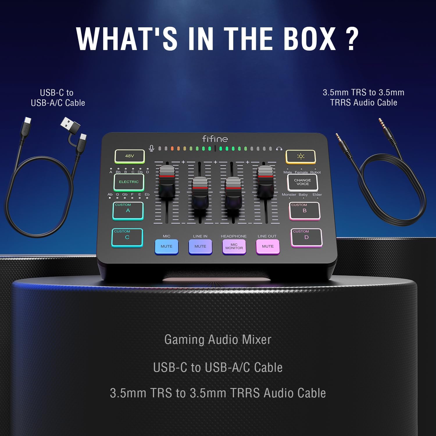 Gaming Audio Mixer for Streaming, RGB PC Audio Interface, DJ Mixer with XLR Microphone Interface Volume Fader Individual Channel Design, Customized Soundboard for Podcast, Recording, Vocal-Sc3