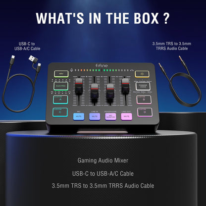 Gaming Audio Mixer for Streaming, RGB PC Audio Interface, DJ Mixer with XLR Microphone Interface Volume Fader Individual Channel Design, Customized Soundboard for Podcast, Recording, Vocal-Sc3