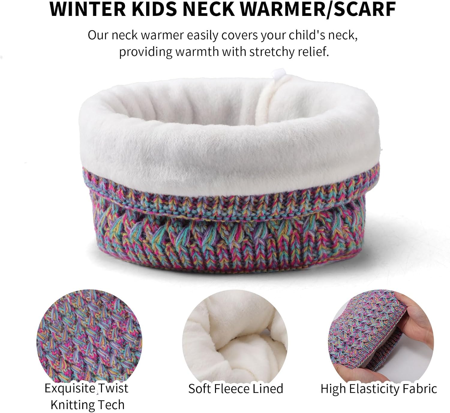 Kids Winter Hat Scarf and Gloves Set,Warm Thermal Knitted Beanie Cap Snood Neck Warmer Touchscreen Mitten with Soft Fleece Lining for Girls Boys Age 4-10
