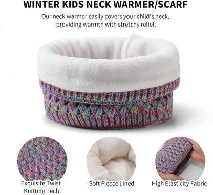 Kids Winter Hat Scarf and Gloves Set,Warm Thermal Knitted Beanie Cap Snood Neck Warmer Touchscreen Mitten with Soft Fleece Lining for Girls Boys Age 4-10
