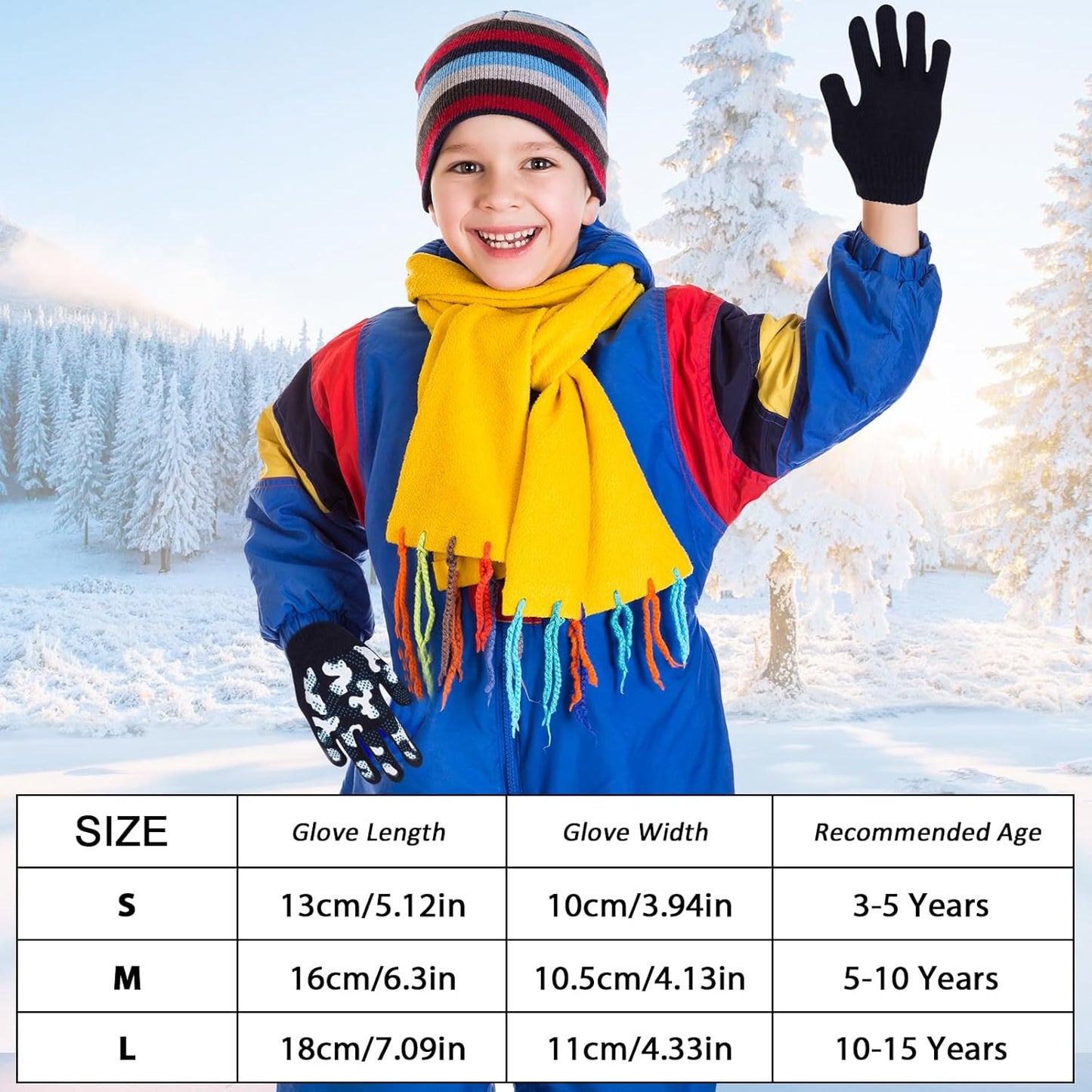 6 Pairs Magic Gloves - Winter Knitted Full Finger Stretch Warm Gloves for 3~15 Year Old Kids Girls Boys