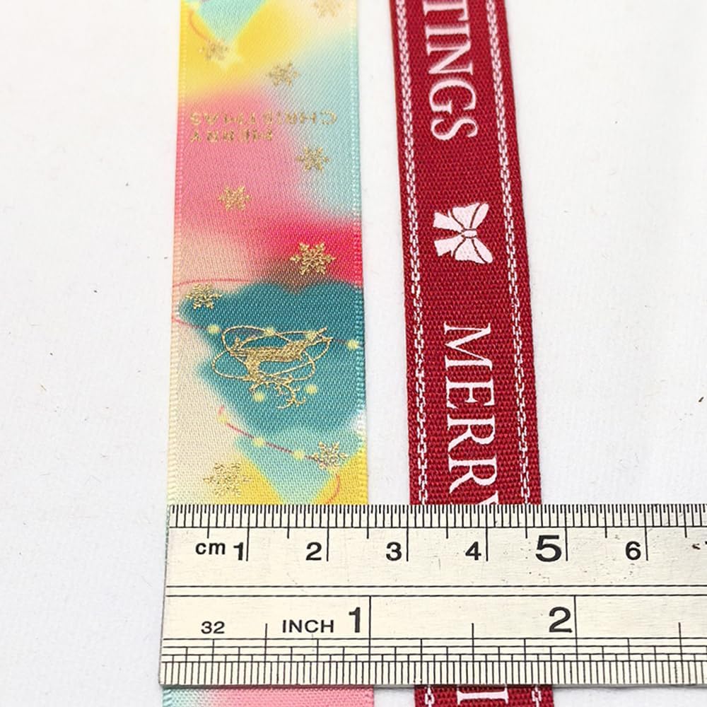 14 Yards Mix Sizes and Colors Merry Christmas Ribbons Grosgrain Satin Ribbon Snowman Santa Claus Jinglebell Santa Tree Snowflake Craft DIY Packing Hair Bow Accessory