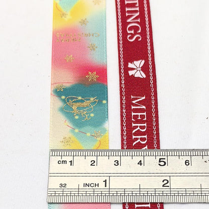 14 Yards Mix Sizes and Colors Merry Christmas Ribbons Grosgrain Satin Ribbon Snowman Santa Claus Jinglebell Santa Tree Snowflake Craft DIY Packing Hair Bow Accessory