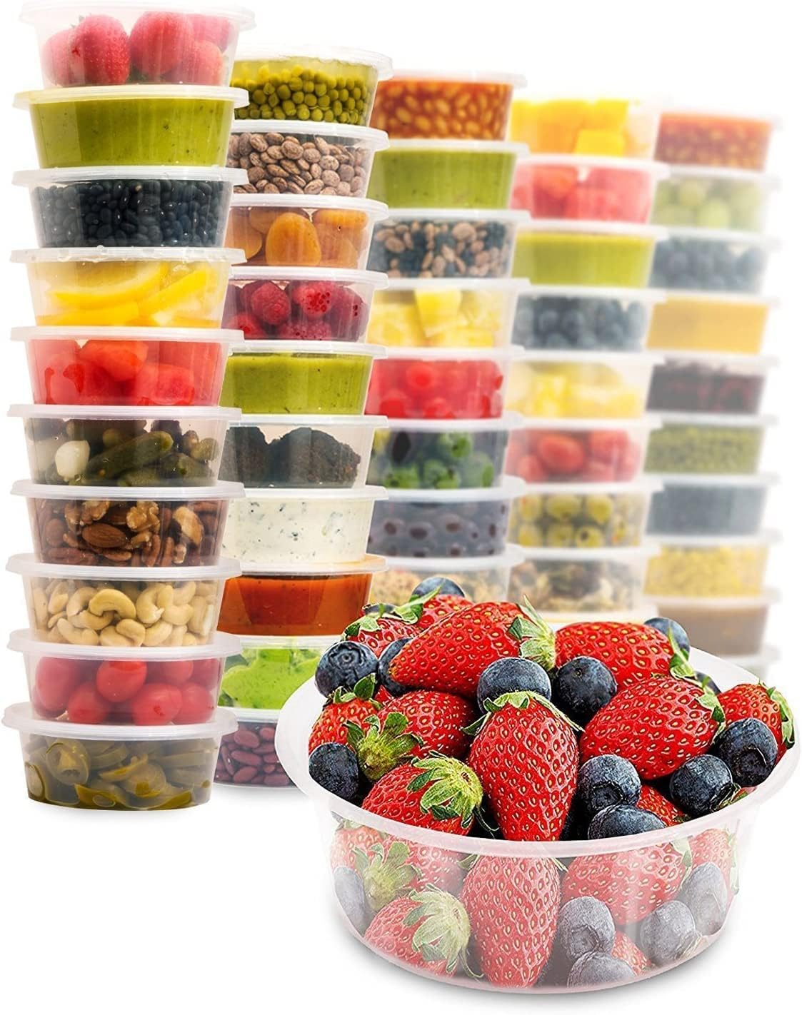 AVLASH®  25 Pack- 250Ml / 8Oz round Stackable Plastic Food Container Set with Lids - Reusable, Leakproof, Dishwasher & Microwave Safe, BPA Free Containers (25)
