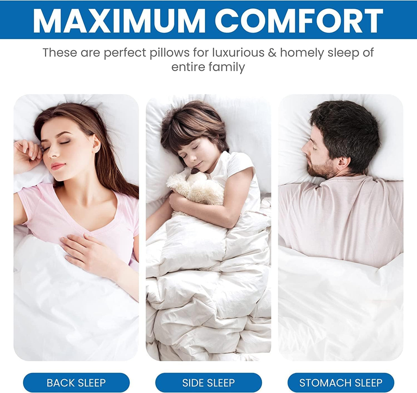 Pillows 2 Pack, (UK Standard, White) Hotel Quality Luxury Bed Pillow for Back, Stomach or Side Sleepers