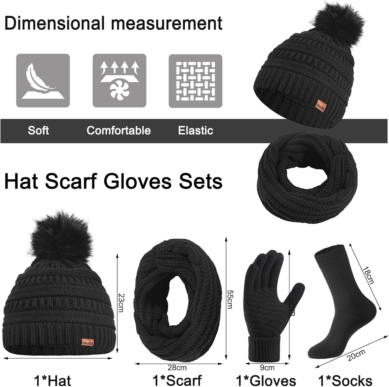 4 Packs Women Winter Hat Scarf Gloves Socks Set,Winter Beanie Cap Warm Thermal Bobble Hats Touchscreen Gloves Women'S Scarf Neck Warmer 4 in 1 Cold Weather Set