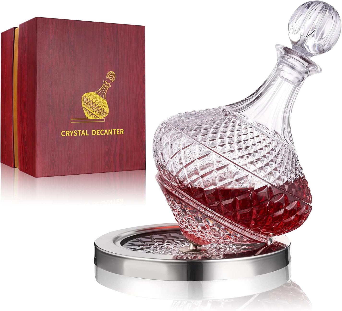 Spinning Wine Decanter with Lid, Unique Crystal Glass Wine Decanter +Luxury Gift Box, Decanter for Wine,Men/Women'S Good Gift on Special Day -55 Oz